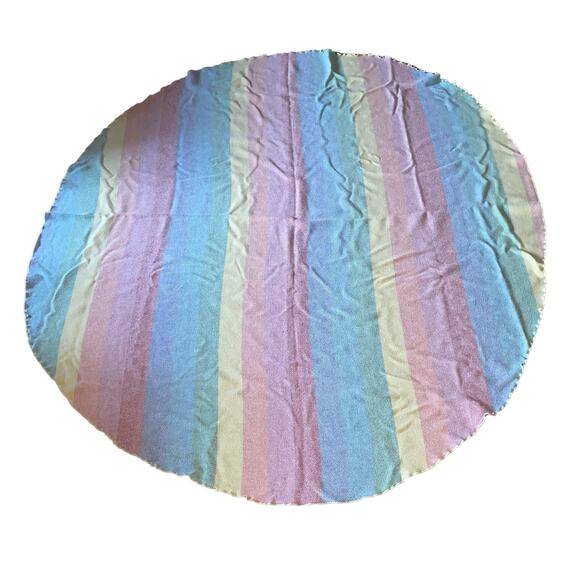 Vintage Mid-Century Modern Striped Rainbow Round Tablecloth 60” - Picture 2 of 2